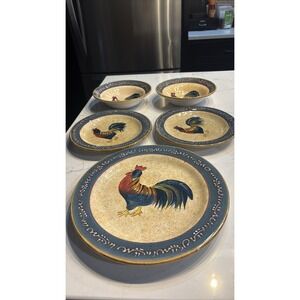 Lot 5 - Noble Excellence Rooster Cafe 1 Dinner Plate 2- Bowls, 2 Salad Plates